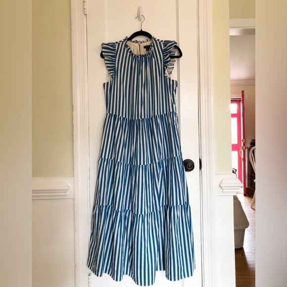 J.Crew Striped Tiered Cotton Dobby Midi Dress - Picture 3 of 10